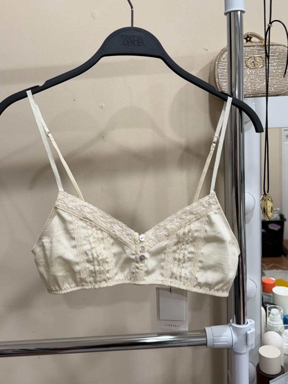 ZARA Lace Trim Bralette Cream Size M NWT